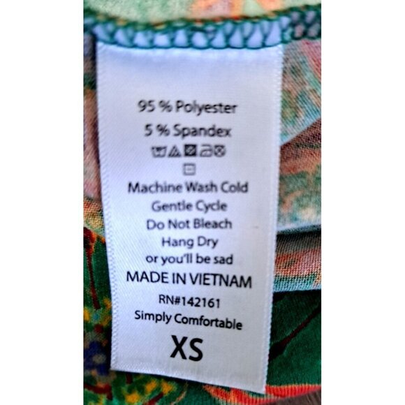 Lularoe Women's Irma Short XS Sleeve Tunic Green Feathers Paisley Print - Picture 9 of 9